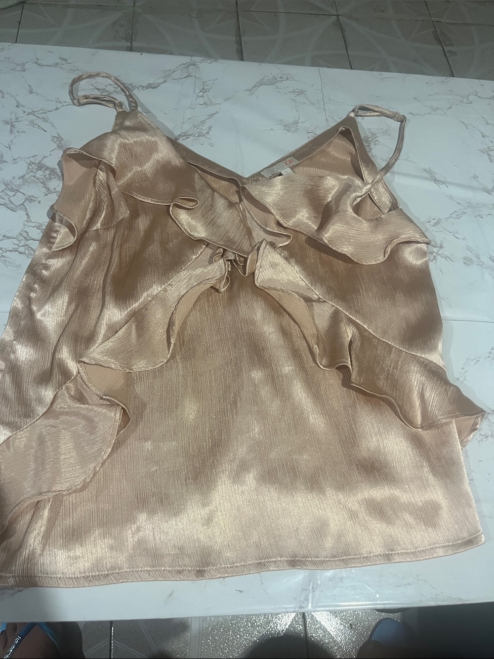 Gianni Bini Shimmery Ruffle Satin Cami - Champagne